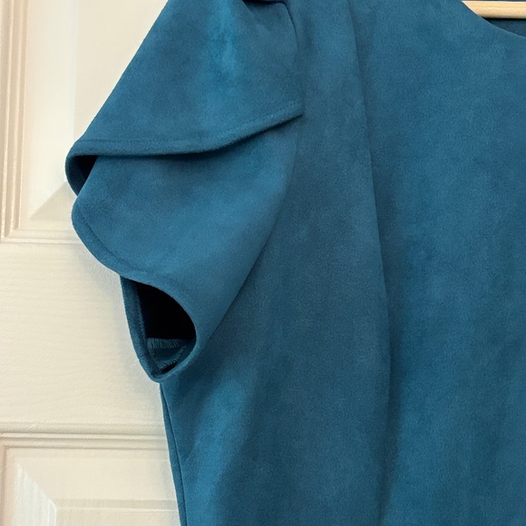 Calvin Klein Faux Suede Tulip Sleeve Sheath Dress - Teal Size 14 - Picture 6 of 10